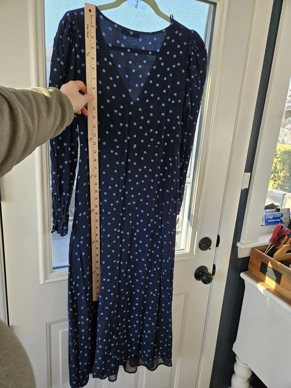 Zara Navy Polka Dot Puff Shoulder Midi Dress Women's Large - Picture 11 of 13